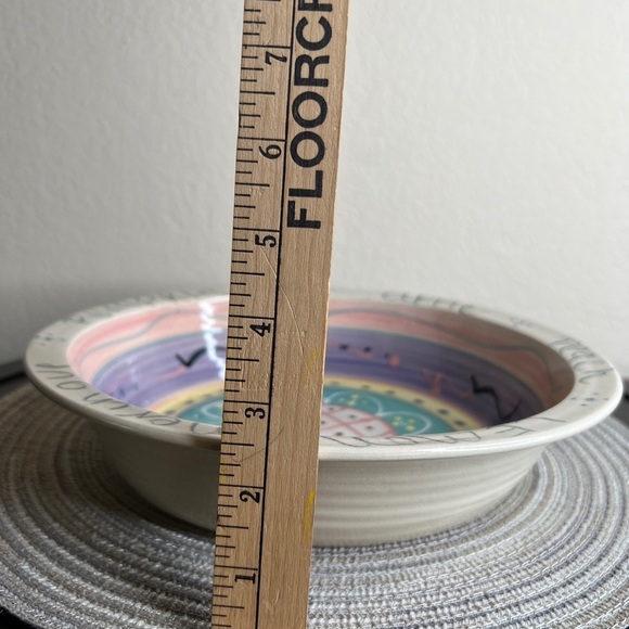 Whimsical Handmade Pottery Pie Deep Dish Plate Pan Hand Painted Apple Peach - Picture 5 of 11